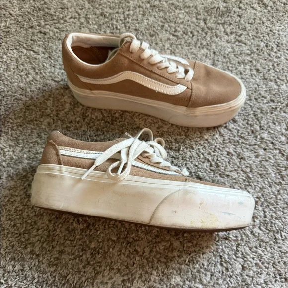 Vans Platform Suede Sneaker — tan with White Stripe - Picture 2 of 3